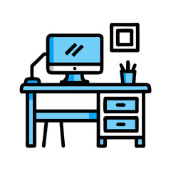 Work Desk with Monitor Icon Representing Home Office Setup
