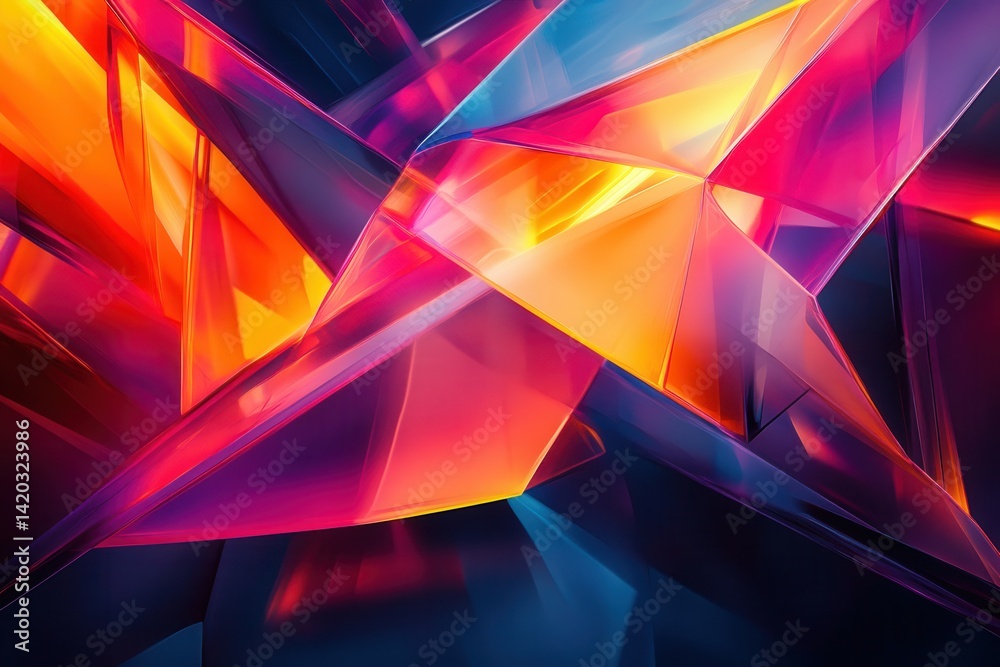 Poster colorful geometric shapes illuminated at night create a vibrant display in a contemporary urban sett