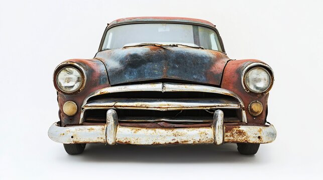Fototapeta Rusty vintage car with white background.