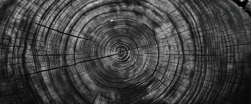 Black and white wood grain texture background with circular rings, wood textures - Powered by Adobe