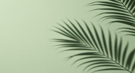 Fototapeta premium Shadows of palm leaves on a light green background creating a tropical and relaxing atmosphere vibe