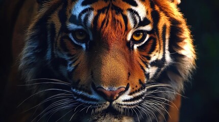 Fototapeta premium Close-up view of a tiger's intense gaze.