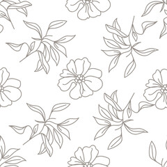 Vintage seamless floral pattern. Liberty style background of small mauve and lilac flowers. Small flowers scattered over a white background. Stock for printing on surfaces