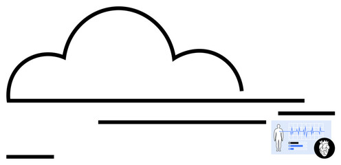 Cloud-inspired design with health monitoring card, ECG graph, and medical profile. Ideal for healthcare innovation, digital data storage, cloud access, telemedicine, smart health tools, electronic