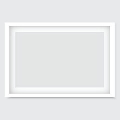 White photo or picture frame with shades isolated on gray background. Vector illustration eps. Rectangle horizontal photo frame.