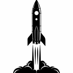 black and white outline rocket launch icon
