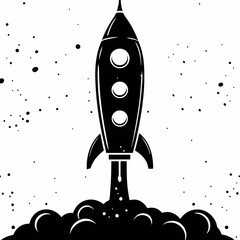 black and white outline rocket launch icon