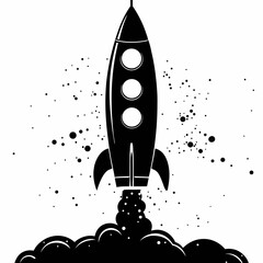 black and white outline rocket launch icon