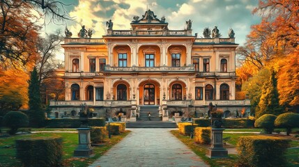 Fototapeta premium Administrative building in Romanticism style architecture in an urban environment cityscape