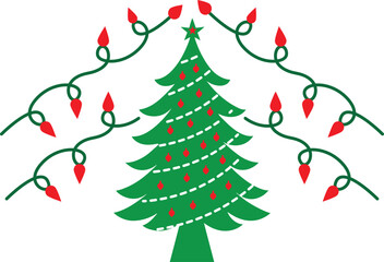 Christmas tree vector illustration and Christmas tree with red ribbon