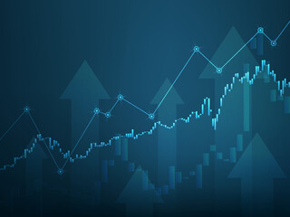 Modern business stock market background vector with growth candlestick chart on blue background.
