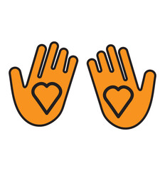 Heart in hand icons set. Hands holding heart icon. Love icon. Health, medicine symbol. Healthcare hands holding heart flat and line style - stock vector. 