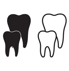 Tooth black icon symbol silhouette flat design style sign. Tooth simple silhouette on white. Dentist cocnept. Modern, minimalist icon in black color. Web site and mobile app design vector element.