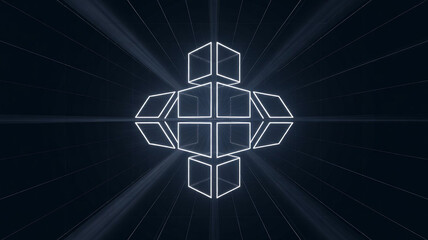 Abstract Geometric Cubes Neon Lights Design Dark Background Digital Art