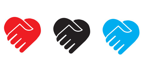 Heart in hand icons set. Hands holding heart icon. Love icon. Health, medicine symbol. Healthcare hands holding heart flat and line style - stock vector.