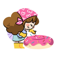 Cute Girl Character Joyfully Adding Sprinkles to a Donut