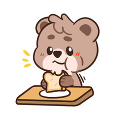 Joyful Brown Bear Savoring a Slice of Toast at Table