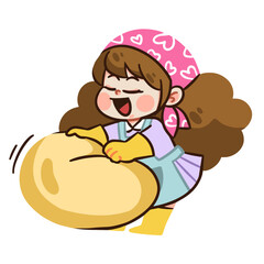 Happy Cartoon Girl Kneading Dough with Heart Headscarf