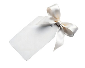 white gift tag with ribbon