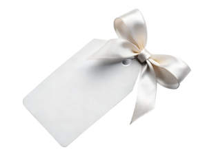 white gift tag with ribbon
