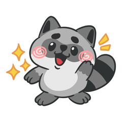 Happy Cartoon Raccoon Waving with Sparkling Joyful Expression