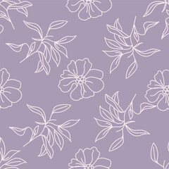 Fototapeta premium Elegant trendy vector ditsy floral seamless pattern design of beautiful abstract flowers and leaves. Foliage repeat texture background. Suitable for wallpaper, surface printing and textile