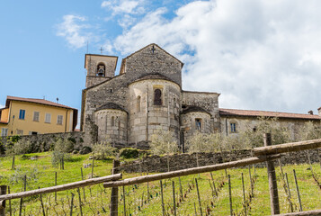 View of the Romanesque Church of San Vittore, located in the locality of Canonica in Brezzo di Bedero, province of Varese, Lombardy, Italy