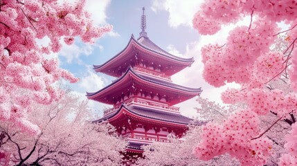A beautifully detailed Japanese pagoda surrounded by cherry blossom trees --ar 16:9 --v 6.1 Job ID: 5042e521-39da-483f-a581-089639a0f9cd