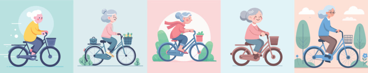 vector collection of grandmothers riding a bicycle