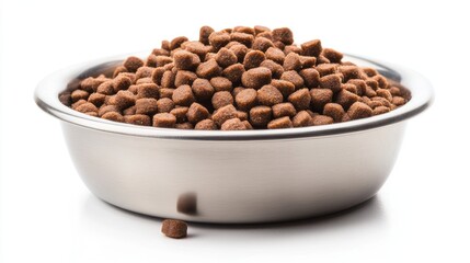 Healthy cat pet food bowl filled with kibble png, isolated on transarent or white background, hd.