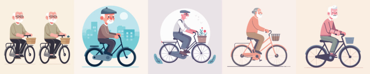 vector collection of grandfather riding a bicycle