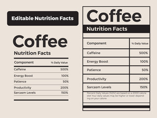 Editable coffee nutrition facts label template