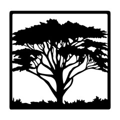 Monochrome Tree Silhouette within a Square Frame with Ground Cover