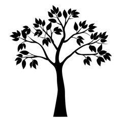 Obraz premium Monochrome Tree Silhouette with Dense Leaf Coverage and Branch Structure