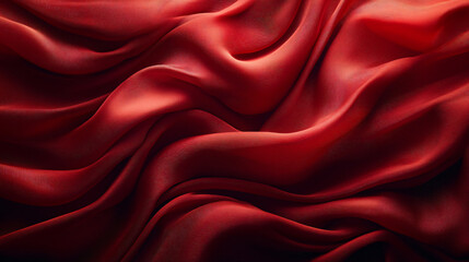 Obraz premium Flowing red silk fabric studio textile image soft texture close-up elegance