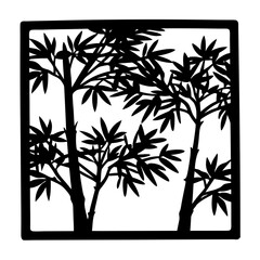 Black and White Bamboo Forest Silhouette in a Square Frame Design