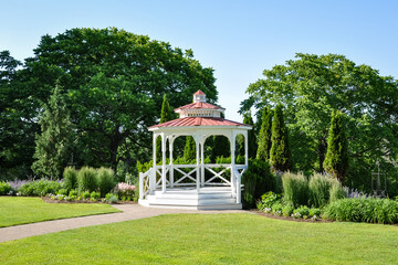 Wooden gazebo in the park