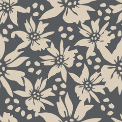 Elegant trendy vector ditsy floral seamless pattern design of beautiful abstract flowers and leaves. Foliage repeat texture background. Suitable for wallpaper, surface printing and textile