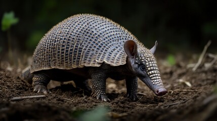 Obraz premium A detailed view of an armadillo walking through its habitat