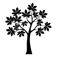 Obraz premium Black silhouette of a tree with palmate leaves on white background