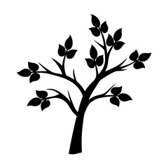Silhouette of a stylized tree with leaves on a white background