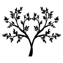 Obraz premium Black Silhouetted Tree with Leaves Spreading Outward on a White Background