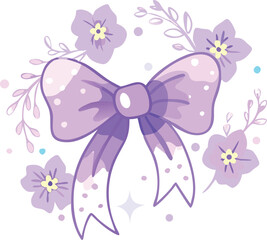 Lilac Purple Bow with Floral Wreath Illustration