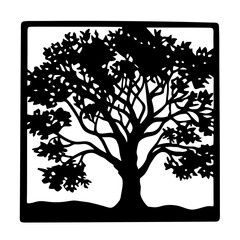 Obraz premium Silhouette of a tree with leaves in a black square frame design