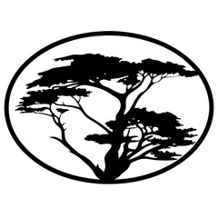 Silhouetted African Acacia Tree in Circular Frame, a Symbol of the Savannah