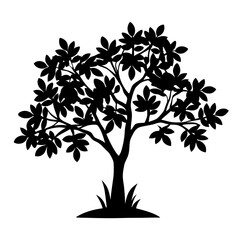 Obraz premium Monochrome illustration depicting a silhouette of a leafy tree on a white background