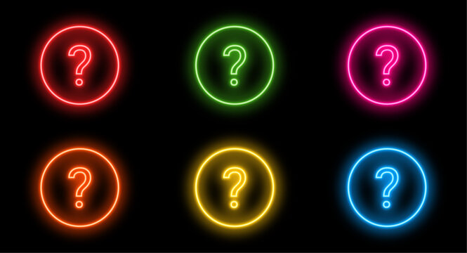 fully editable neon glowing question mark icons set, faq, support, vector, transparent