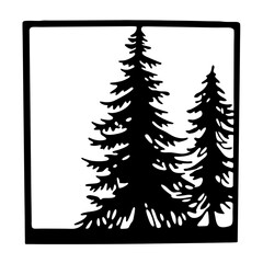 Elegant Silhouetted Coniferous Trees Framed by a Black Border Design Element