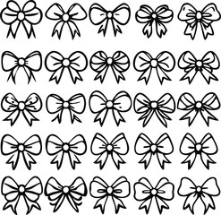 Collection of Twenty Five Hand Drawn Bow Illustrations Perfect for Gift Wrapping Design