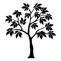 Obraz premium Silhouette tree with distinct leaves, a graphic representation of nature's growth